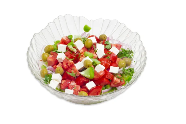 Ensalada griega en un tazón de ensalada de vidrio — Foto de Stock