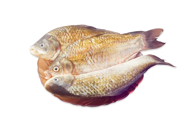 Three carps on dish, prepared for cooking — Stock Image Three carps on dish, prepared for cooking Royalty Free Stock Photos