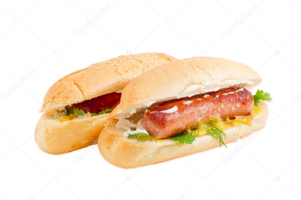 Two hot dog on a light background