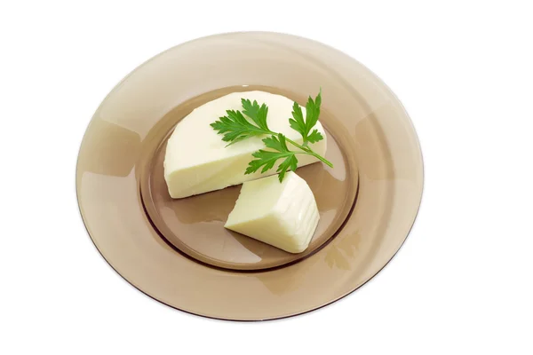 Twee stukjes verse mozzarella kaas — Stockfoto