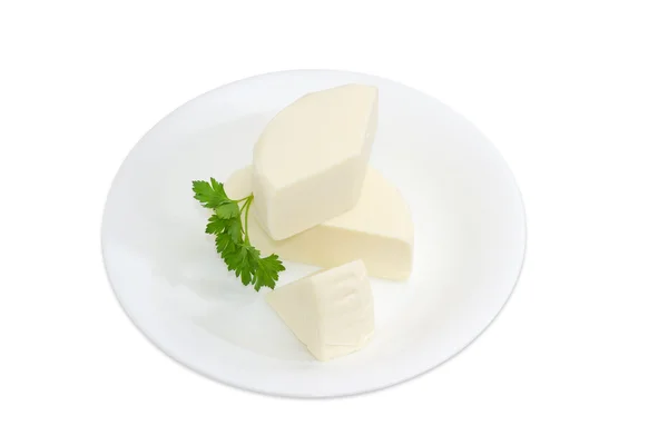 Tres trozos de queso mozzarella — Foto de Stock