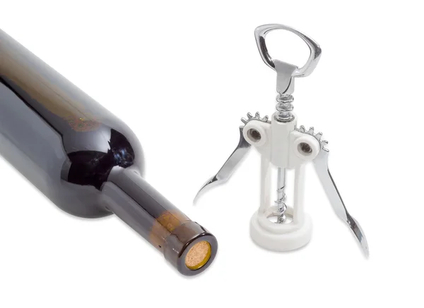 Fragment av en flaska vin och en korkskruv — Stockfoto
