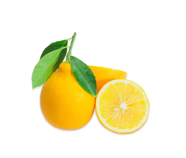 One whole lemon and one lemon, cut in half — Stok fotoğraf