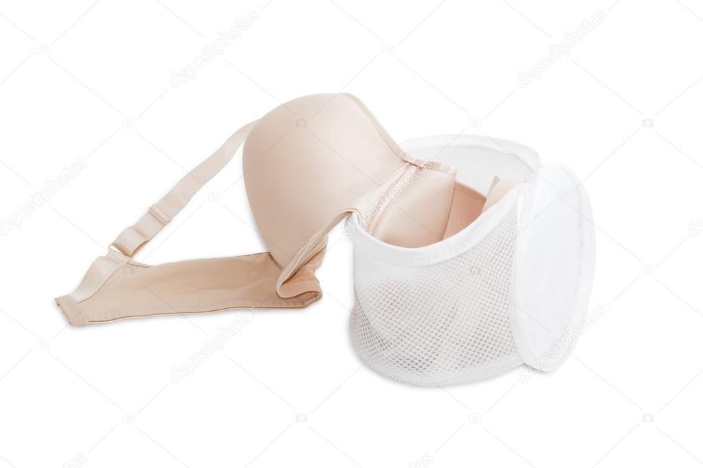 Laundry bag bras on a light background
