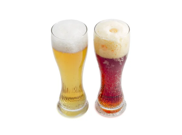 Two beer glass with lager beer and dark beer — Stock Photo, Image