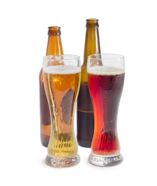 Two beer glasses with lager beer and dark beer — Stock Photo, Image