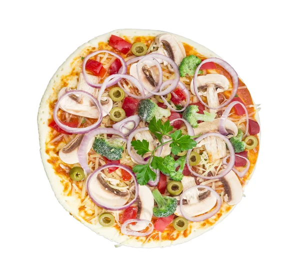 Pizza végétarienne non cuite aux légumes, champignons et olives — Photo
