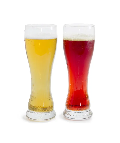 Two beer glass with lager beer and dark beer — Stock Photo, Image