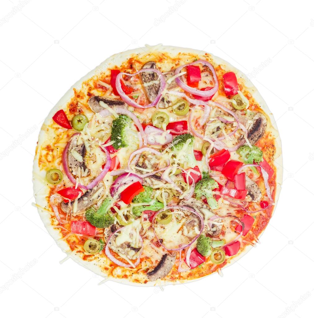 Vegetarian pizza with vegetables, mushrooms and olives 