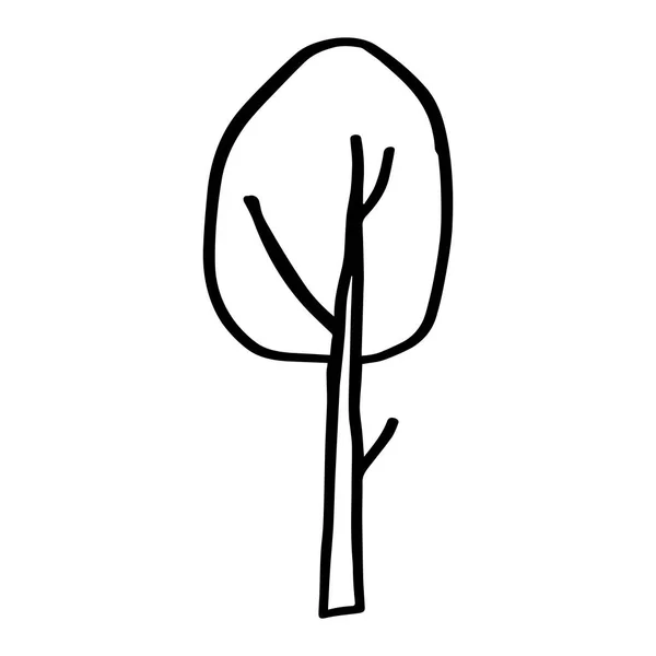 白色背景上孤立的落叶树的黑色轮廓手绘矢量图 — 图库矢量图片