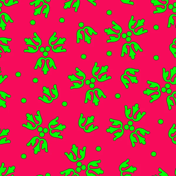 Векторный Бесшовный Рисунок Зеленых Ручных Кругов Листьев Выделенных Красном Фоне — стоковый вектор