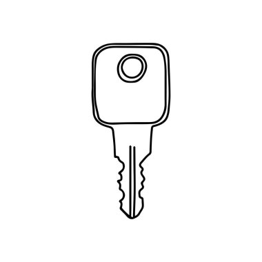 Beyaz arkaplanda izole edilmiş metalik anahtarın el çizimi siyah vektör çizimi