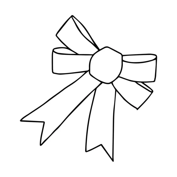 一个漂亮的手工绘制的黑色矢量图上的圣诞弓形孤立在白色背景为儿童着色书籍 — 图库矢量图片