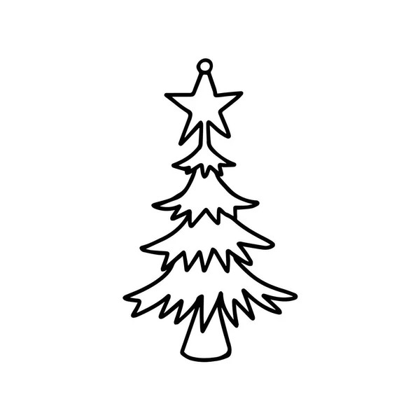 Disegno Mano Contorno Nero Vettoriale Illustrazione Abete Natale Intagliato Isolato — Vettoriale Stock