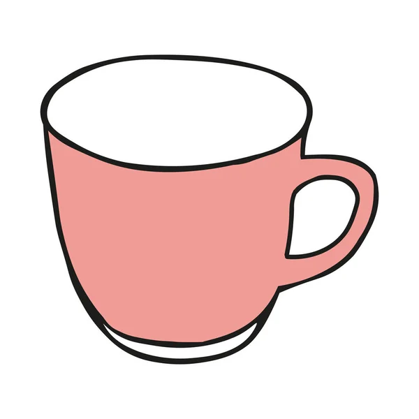 Eine Rosafarbene Handzeichnung Illustriert Eine Tasse Für Heißen Tee Isoliert — Stockvektor