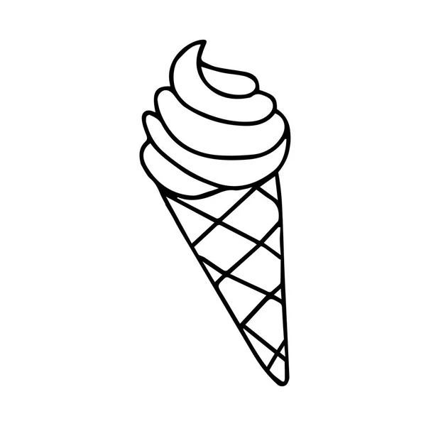 Black Hand Drawn Vector Illustration One Fresh Cold Ice Cream — Stock Vector