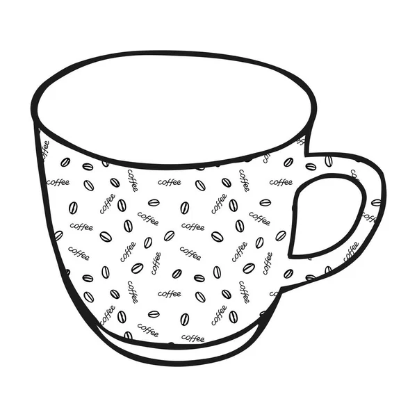 Dibujo a mano negro ilustración de una taza de té caliente con patrón de café aislado sobre un fondo blanco — Vector de stock