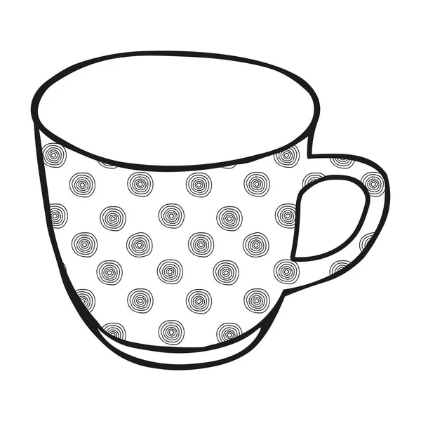 Schwarze Handzeichnung Illustration einer Tasse für heißen Tee mit Kreismuster isoliert auf weißem Hintergrund — Stockvektor