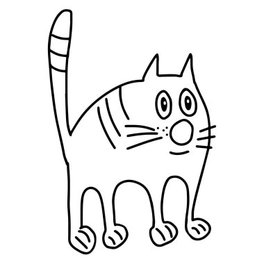 El çizimi siyah vektör çizimi güzel bir hayran portresi büyük üzgün gözleri beyaz bir arka planda olan yetişkin bir kedinin portresi