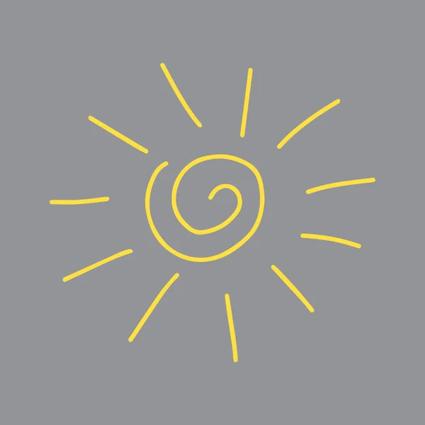 Vetor amarelo esboço ilustração do sol isolado em um fundo cinza — Vetor de Stock