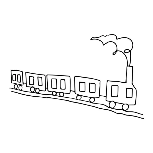 Schöne Handgezeichnete Schwarze Vektorillustration Einer Spielzeugeisenbahn Mit Vier Waggons Auf — Stockvektor