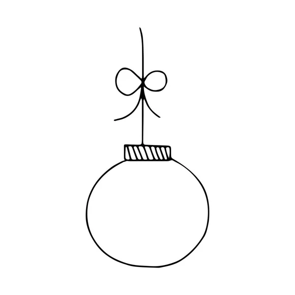 子供のための着色本のための白い背景に隔離されたテクスチャを持つ1つのおもちゃのクリスマスボールの美しい手描きの黒いベクトルのイラスト — ストックベクタ