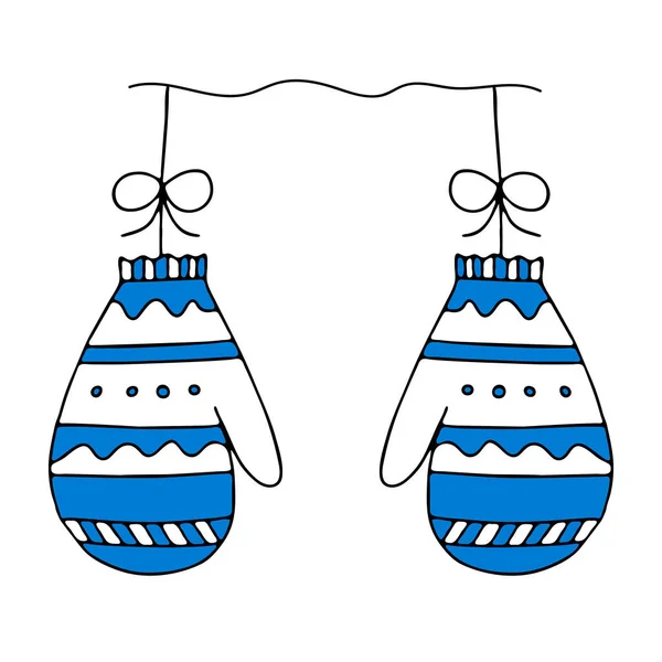 Eine Illustration Eines Paares Blauer Strickhandschuhe Isoliert Auf Weißem Hintergrund — Stockvektor