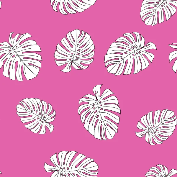 Een Illustratie Van Witte Bladeren Monstera Geïsoleerd Een Roze Achtergrond — Stockvector