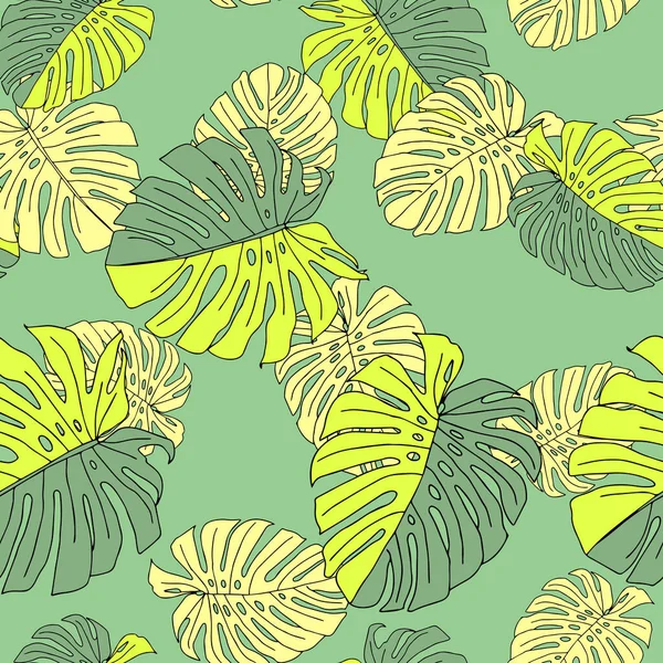 Een Iillustratie Van Bladeren Monstera Geïsoleerd Een Groene Achtergrond Naadloos — Stockvector