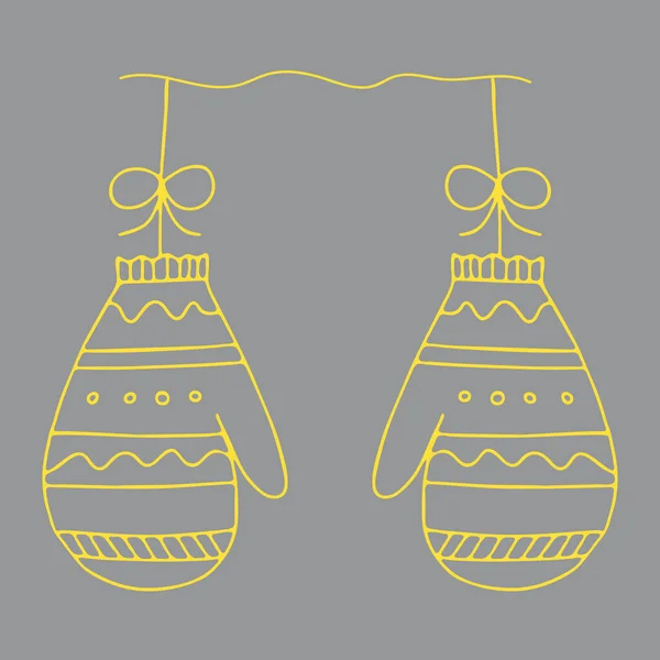 Eine Illustration Eines Paares Gelber Strickhandschuhe Isoliert Auf Grauem Hintergrund — Stockvektor