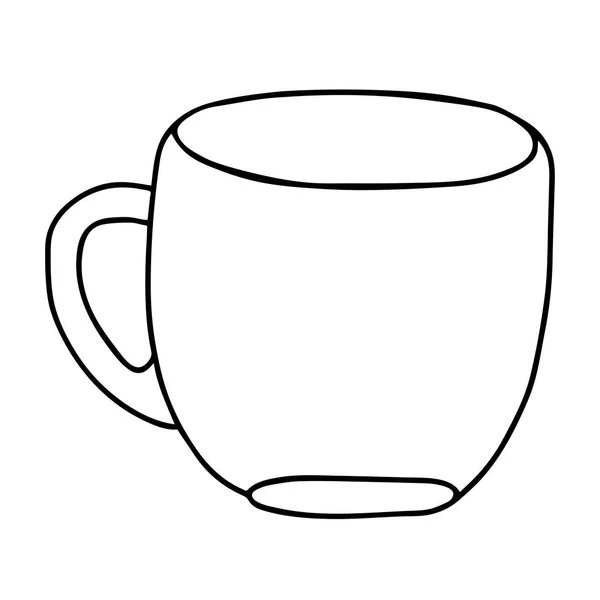 Eine Schwarze Handzeichnung Illustriert Eine Tasse Mit Heißem Tee Oder — Stockvektor