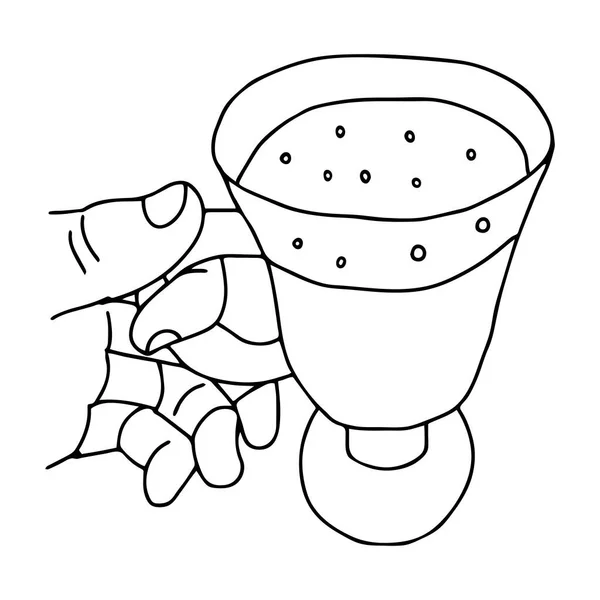 Disegno Mano Nera Illustrazione Una Tazza Con Caffè Latte Caldo — Vettoriale Stock