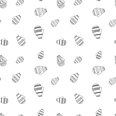 Beyaz arka planda izole edilmiş bir grup siyah örgü eldivenin bir tasviri. Kusursuz desen