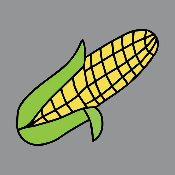 Vetor Desenhado Mão Amarelo Verde Ilustração Milho Isolado Fundo Cinza — Vetor de Stock