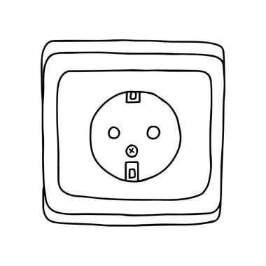 Beyaz zemin üzerinde izole edilmiş bir elektrikli swich 'in el çizimi siyah vektör taslağı