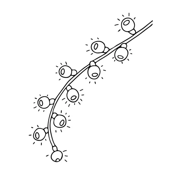 Eine Vector Umriss Illustration Einer Schwarzen Brennenden Lampengirlande Befindet Sich — Stockvektor