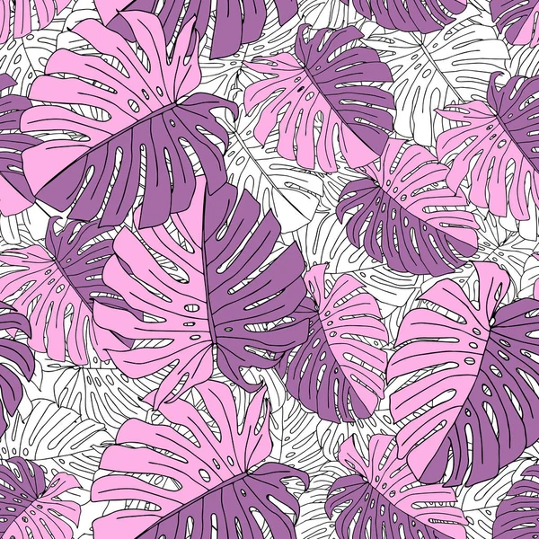 Εικονογράφηση του ροζ και λευκά φύλλα monstera. Σχέδιο χωρίς ραφή — Διανυσματικό Αρχείο