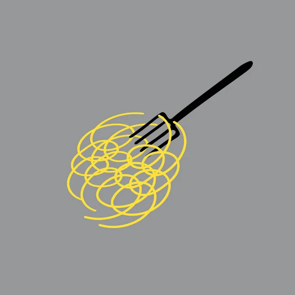 Illustration Vectorielle Plate Dessinée Main Spaghettis Chauds Avec Une Fourchette — Image vectorielle