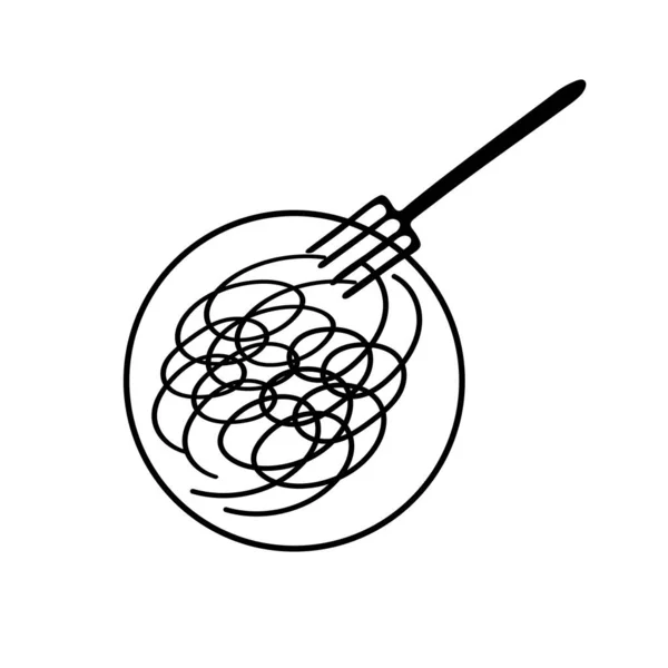 Negro Dibujado Mano Esbozo Plano Vector Ilustración Espaguetis Calientes Placa — Vector de stock