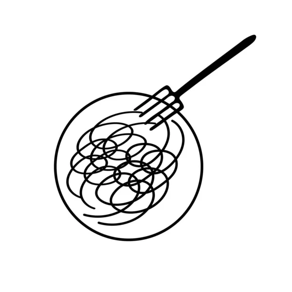 用叉子在盘上画的热意大利面的黑色手绘平面图 — 图库矢量图片