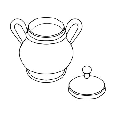 Siyah bir el, beyaz arka planda izole edilmiş şeker kasesinin çizimini yapıyor.