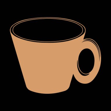 Kahverengi bir el, siyah arka planda izole edilmiş sıcak çay ya da kahve için bir fincan vektör çizimi çizer.