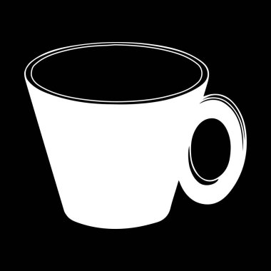 Beyaz bir el, siyah arka planda izole edilmiş sıcak çay ya da kahve için bir fincanın ana hatlarını çiziyor.