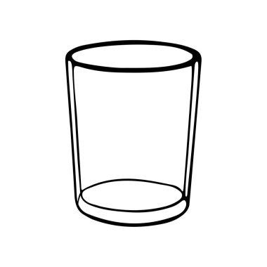 Beyaz arka planda izole edilmiş su için şeffaf bir camın siyah el çizimi.