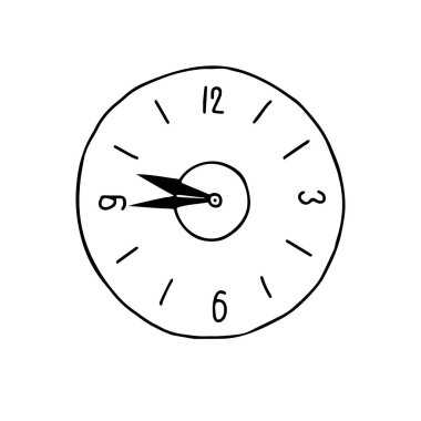 Siyah yuvarlak cam alarm saatinin vektör çizgisi çizimi beyaz bir duvar arkaplanındadır