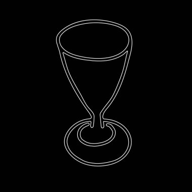 Beyaz bir el, siyah arka planda izole edilmiş şeffaf bir şarap kadehinin çizimi.