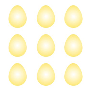 Beyaz arka planda izole edilmiş güneş ışığı olan bir grup vektör sarı Paskalya yumurtası. Kusursuz desen