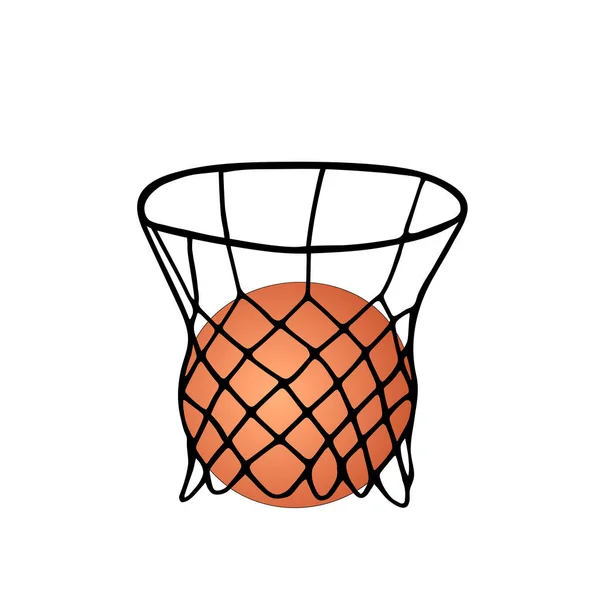 白地にオレンジのボールが孤立したバスケットボールゲームの美しい手描きの黒いベクトルイラスト — ストックベクタ