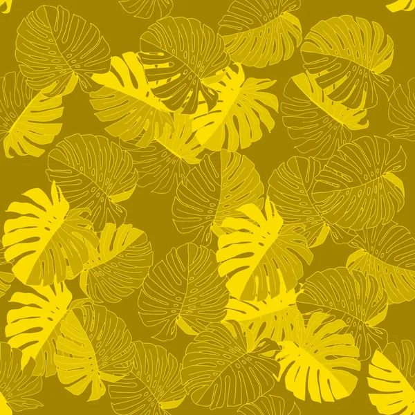Κίτρινη Διανυσματική Απεικόνιση Των Φύλλων Monstera Σχέδιο Χωρίς Ραφή — Διανυσματικό Αρχείο