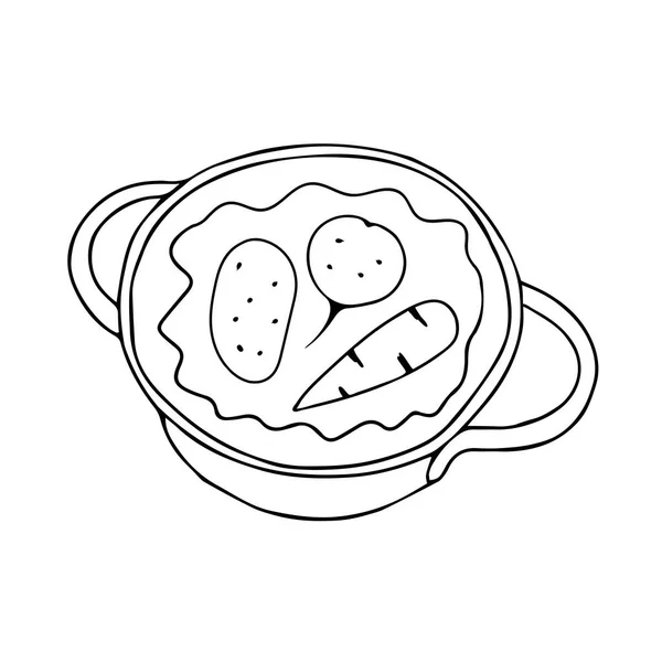 Черный Ручной Рисунок Контура Кастрюли Горячей Водой Приготовления Пищи Изолирован — стоковый вектор